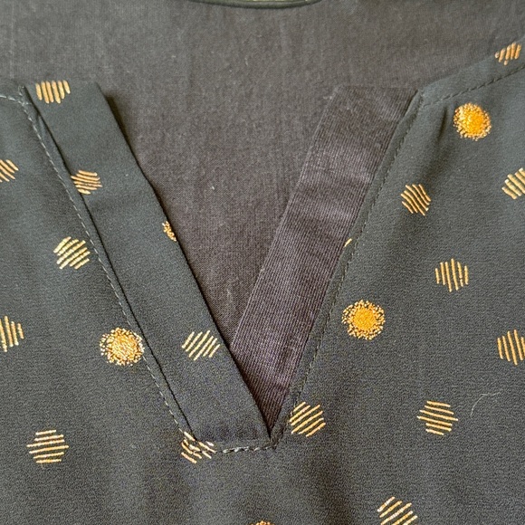 PaperMoon Mixed Material Foil Print Blouse Navy Rose Gold Polka Dot Women Medium - Picture 5 of 12